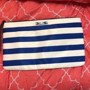 Blue and white striped Kate Spade wristlet